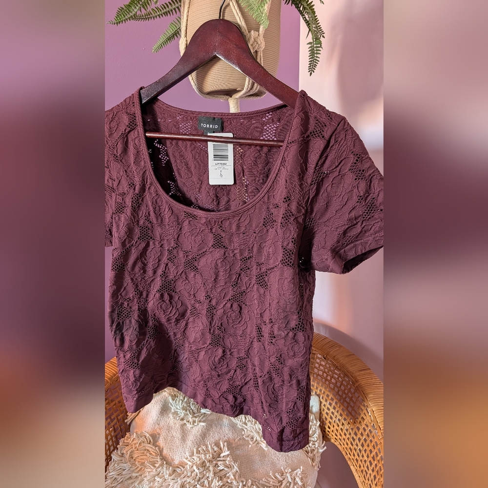 Dark Purple Stretch Lace Top